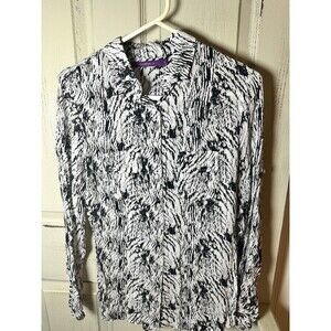 LA Mode Women’s Black And White Abstract Button Up Shirt Sz S